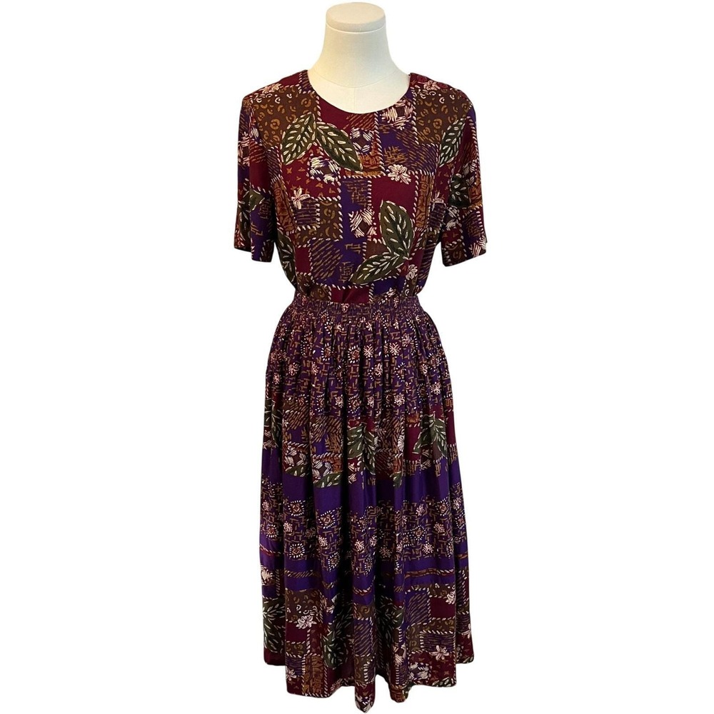 Vintage Kate Allen Purple Rayon Floral Skirt Set 90s Boho Two Piece Small-P